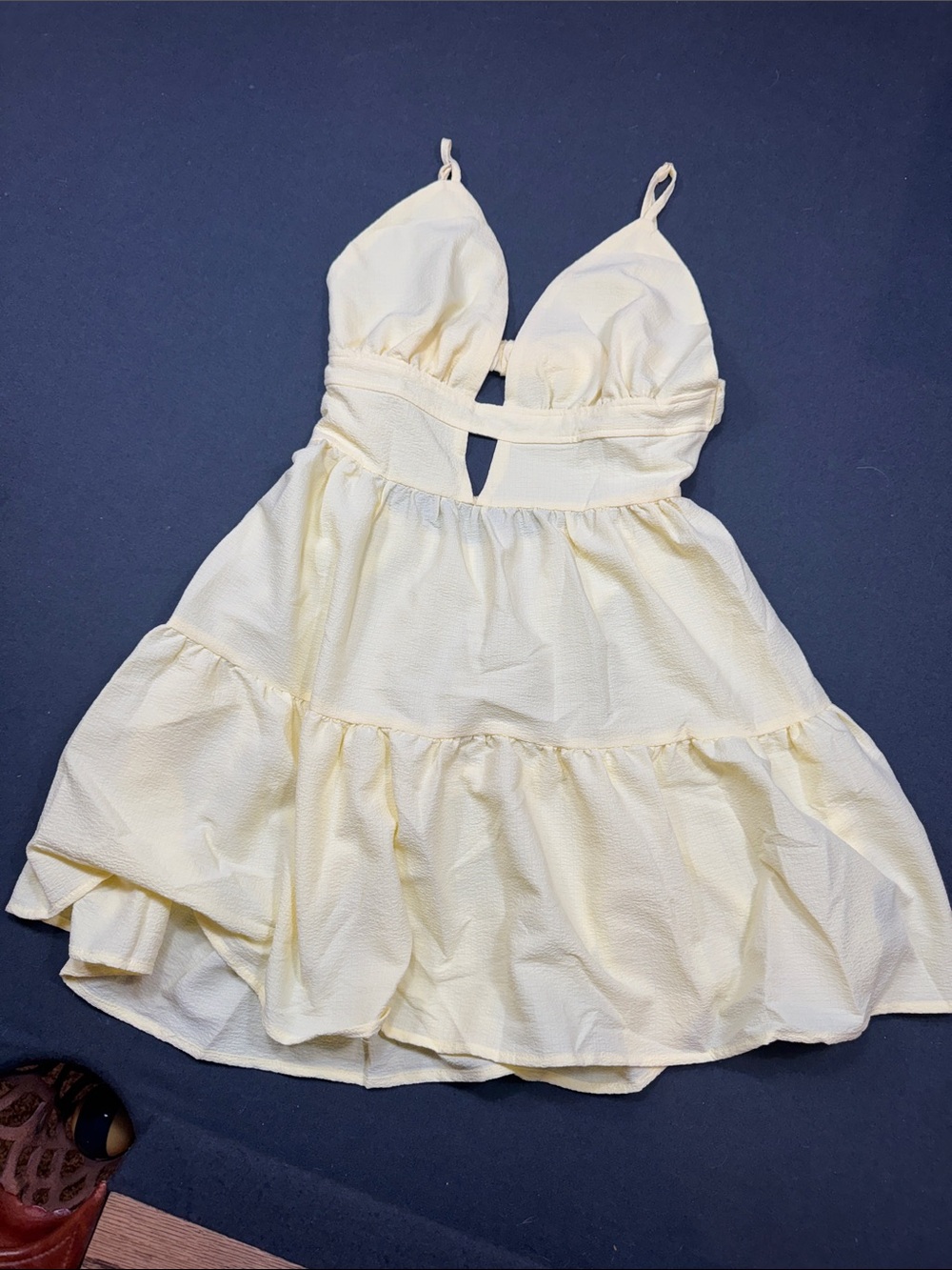 SHEIN Pale Yellow Cutout Tiered Mini Dress